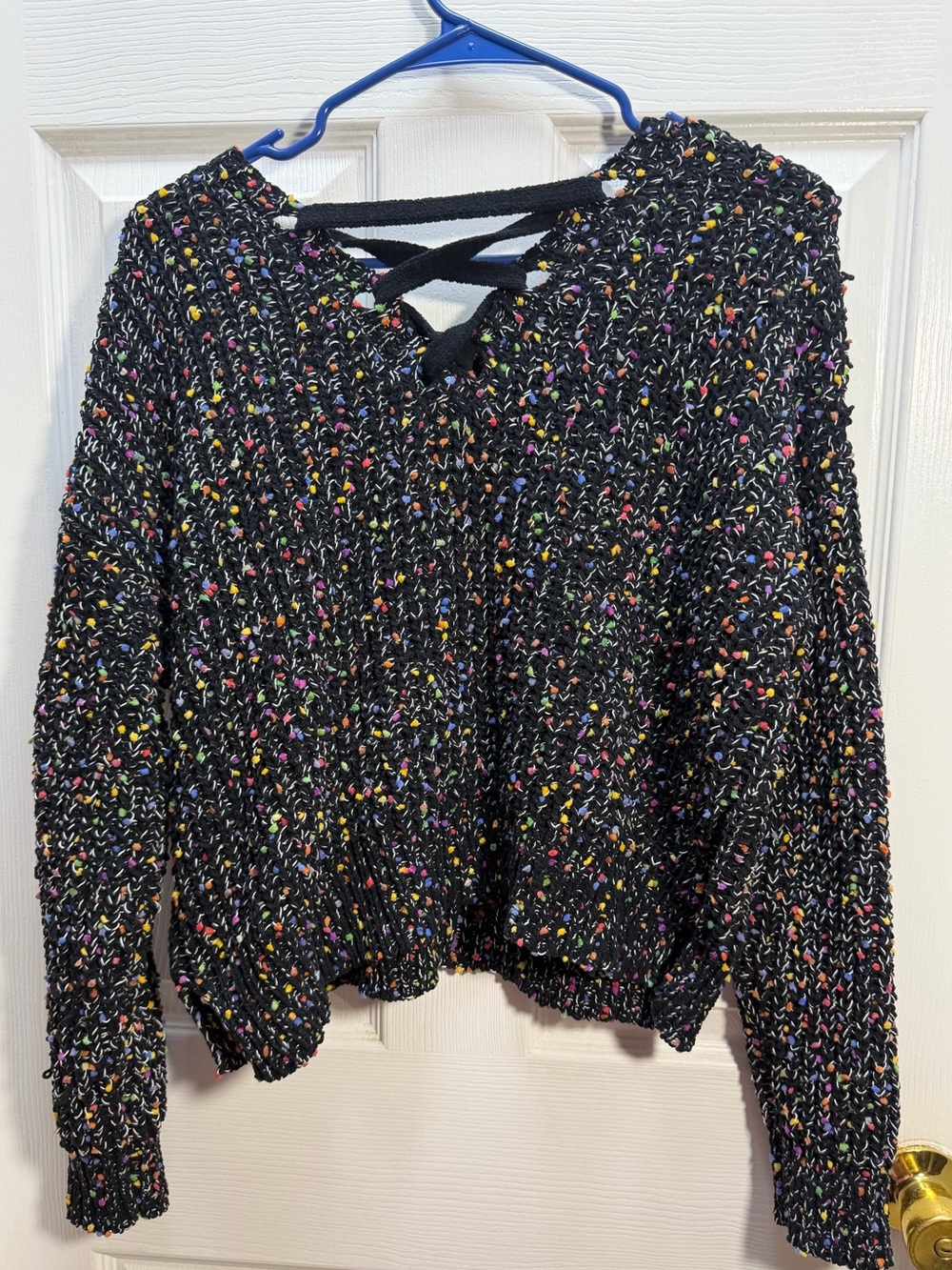 I.N. San Francisco Black Knit Sweater with Multicolor Pom Flecks - Picture 3 of 6